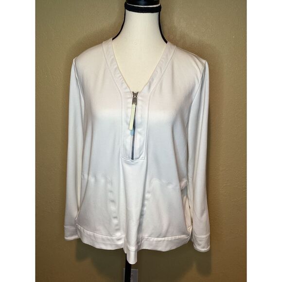 Athleta White Quarter Zip Shirt Casual Chic Layering Piece - Picture 1 of 8